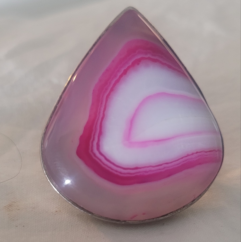 M&S Sterling Silver Pink Agate Swirl Ring